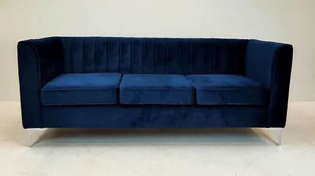 Sapphire Blue Velvet Sofa Couch image 1